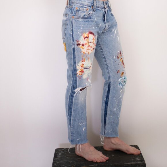 Levi’s 501 Women’s Jeans | Distressed Raw Hem | Upcycled One-of-a-Kind - Picture 1 of 5